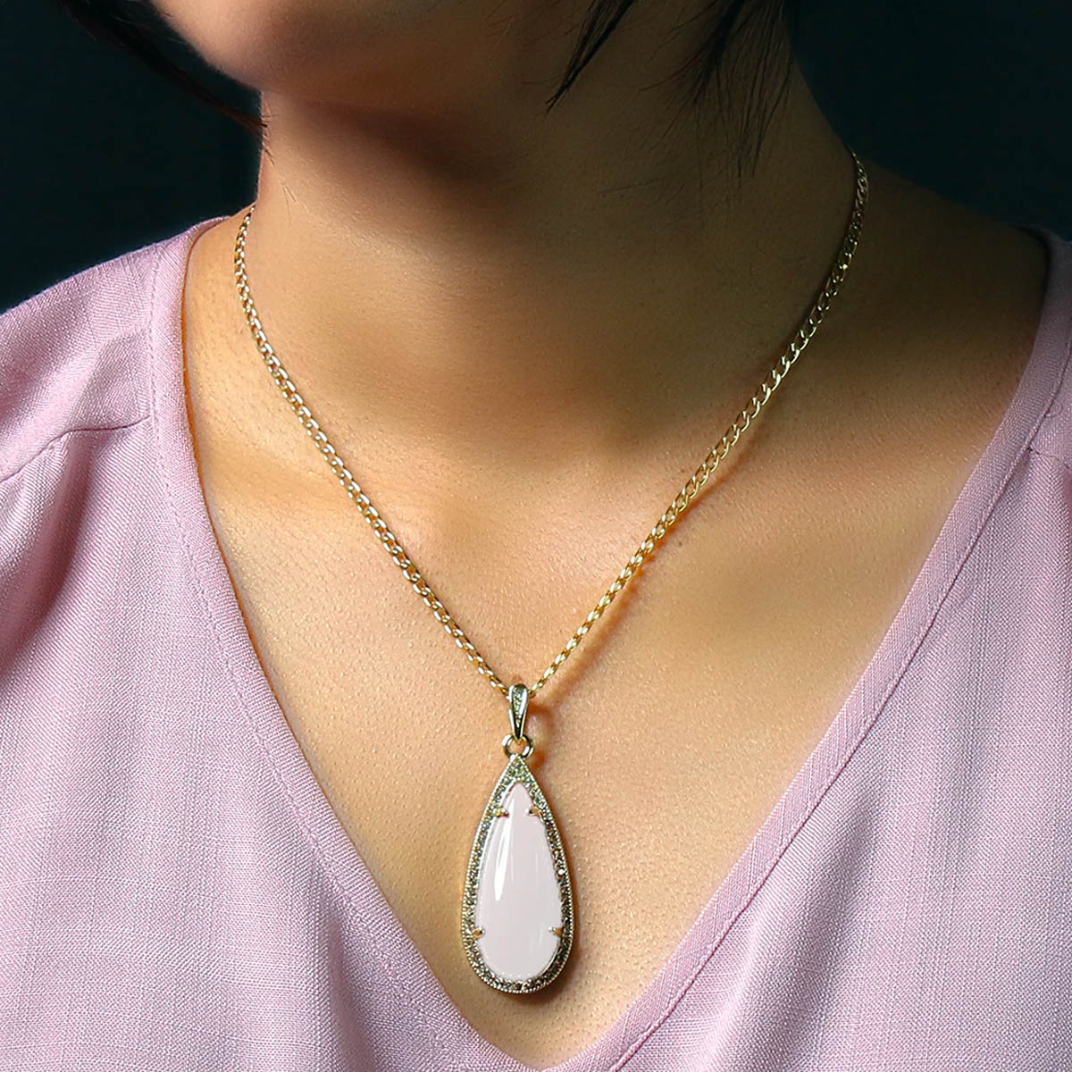 White Tear Women's Jade Cuban Chain Pendant Necklace
