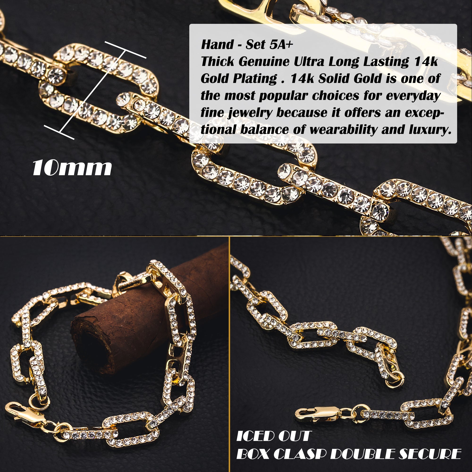 Wire Anchor BRACELET Gold Iced out 10 mm 9" Inches