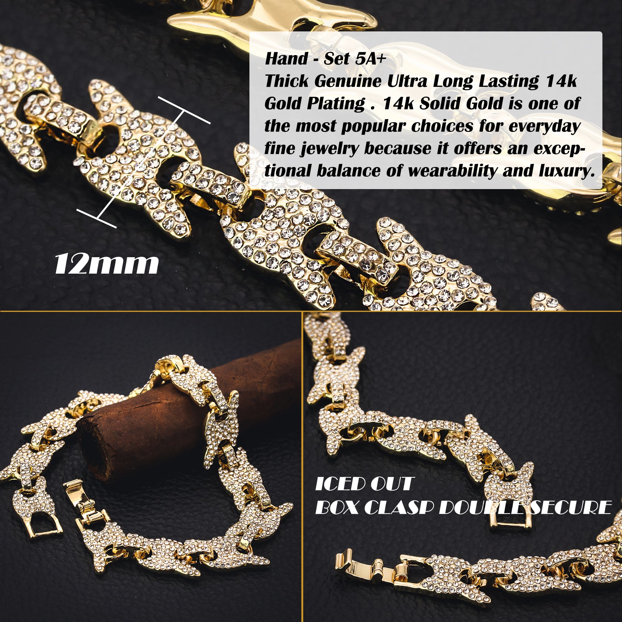 Mariner Spiky BRACELET 14k Gold Plated 12 mm 9"