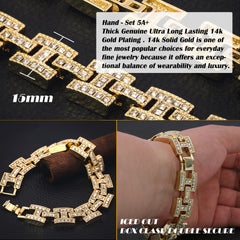 Thick BRACELET Diamond Cut H 14k Gold Plated 15 mm 9"