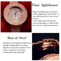 3 Rings Rose Gold Ice Out Techno KING Watch