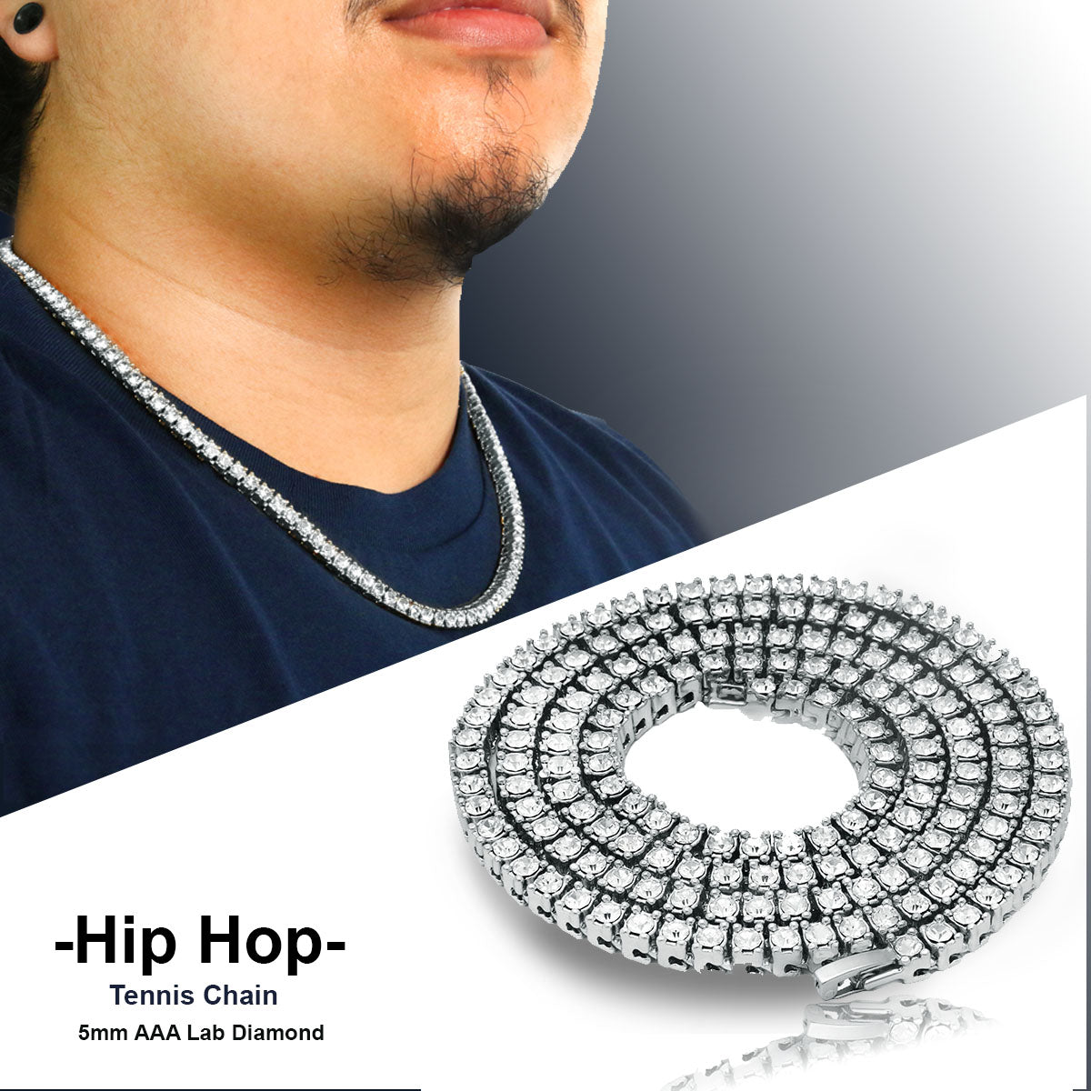 White GOLD TENNIS CHAIN 18" 20" 24" 30"
