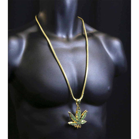 Gold Green Marijuana NECKLACE