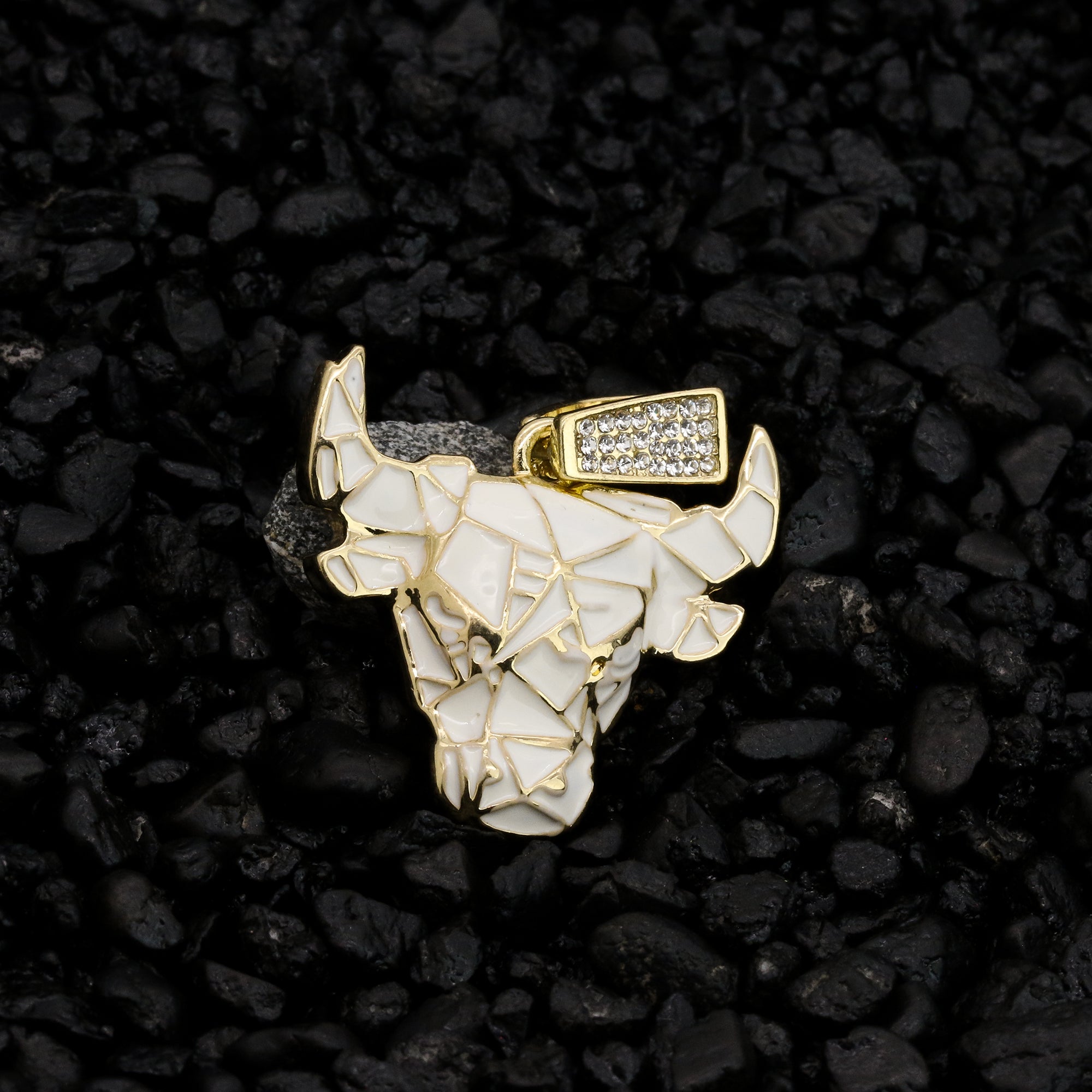White & Gold Bull Pendant 24" Rope Chain Hip Hop 18k Jewelry