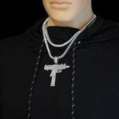 White GOLD TENNIS CHAIN 18" 20" AK 40 GUN Pendant 3pcs Bundle Set