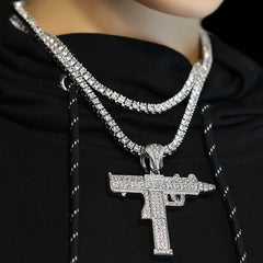White GOLD TENNIS CHAIN 18" 20" AK 40 GUN Pendant 3pcs Bundle Set