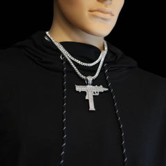 White GOLD TENNIS CHAIN 18" 20" AK 40 GUN Pendant 3pcs Bundle Set