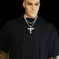 White GOLD TENNIS CHAIN 18" 20" AK 40 GUN Pendant 3pcs Bundle Set