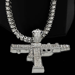 White GOLD TENNIS CHAIN 18" 20" AK 40 GUN Pendant 3pcs Bundle Set