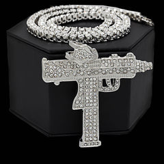 White GOLD TENNIS CHAIN 18" 20" AK 40 GUN Pendant 3pcs Bundle Set