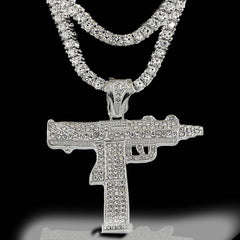 White GOLD TENNIS CHAIN 18" 20" AK 40 GUN Pendant 3pcs Bundle Set