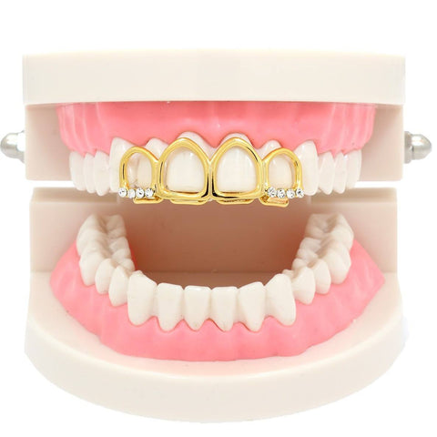 GOLD TOP GRILLZ 4 OPEN TOOTH ICED OUT