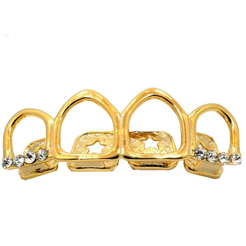 GOLD TOP GRILLZ 4 OPEN TOOTH ICED OUT