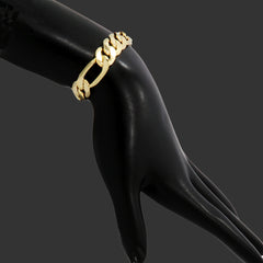 11MM/9"INCHES 14K GOLD FINISH  WIDE FIGARO LINK BRACELET
