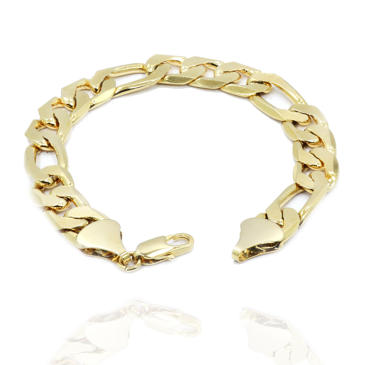 12MM/9"INCHES 14K GOLD FINISH FIGARO LINK BRACELET