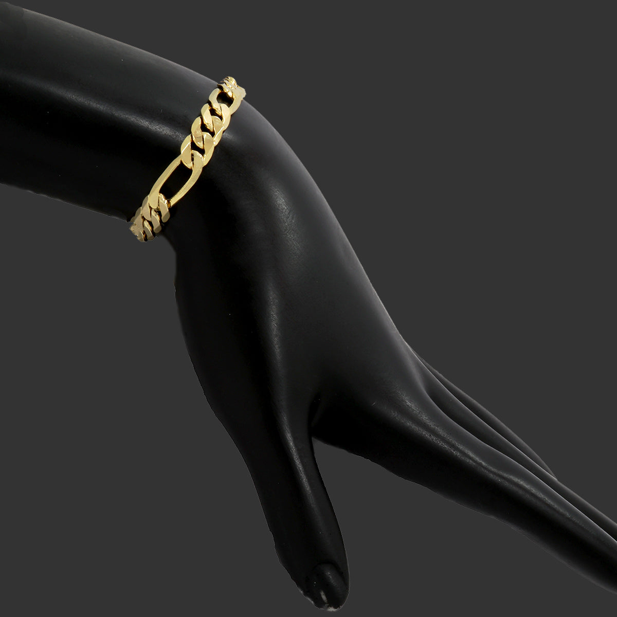 7MM/8"INCHES WIDE 14K GOLD FINISH FIGARO LINK BRACELET