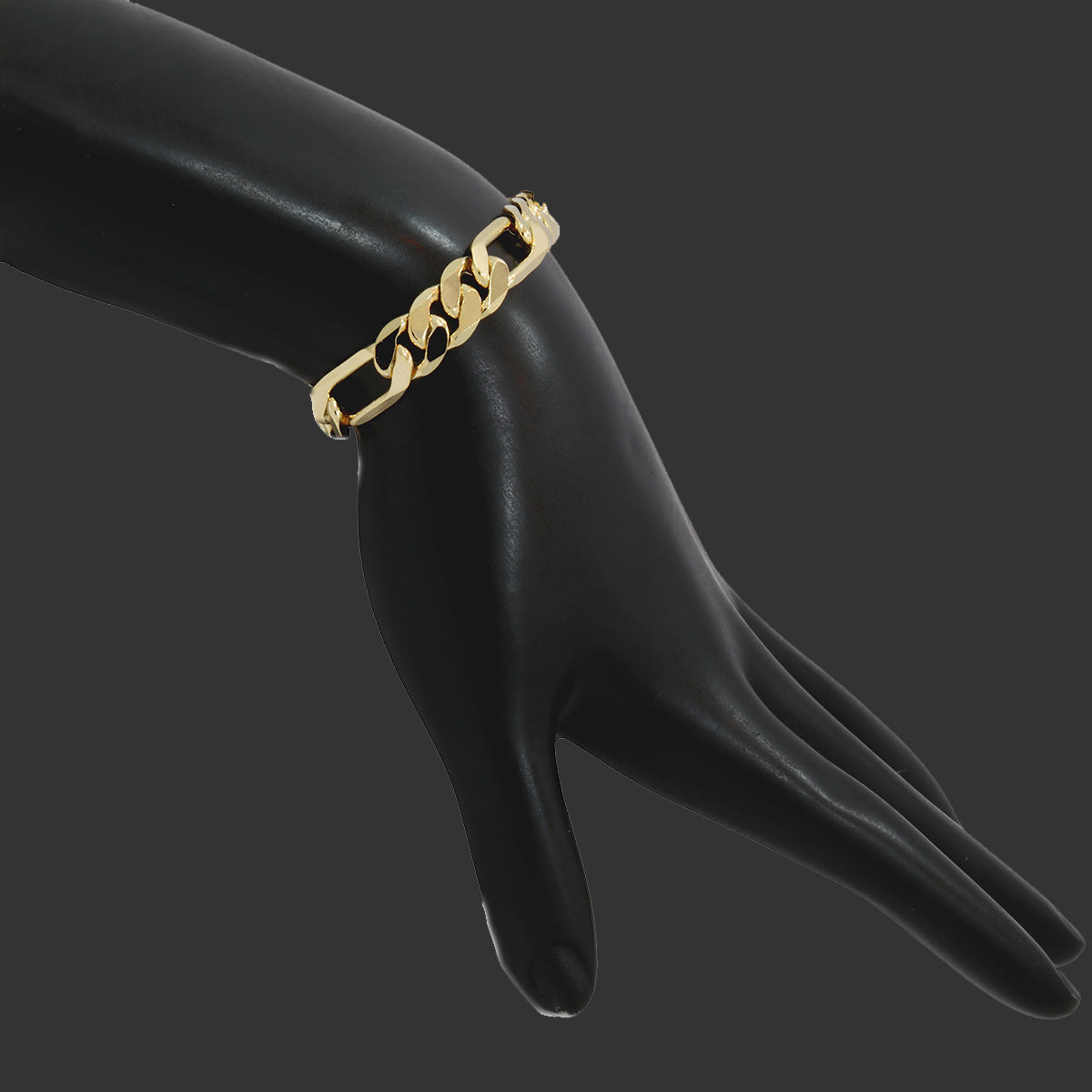 9MM/8"INCHES WIDE 14K GOLD FINISH FIGARO LINK BRACELET