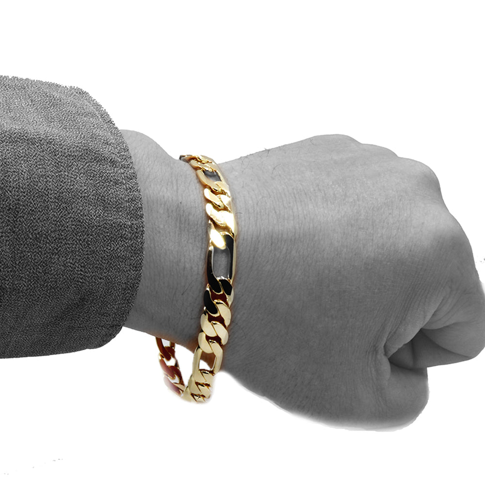 10MM/9" 14K GOLD FINISH WIDE FIGARO LINK BRACELET