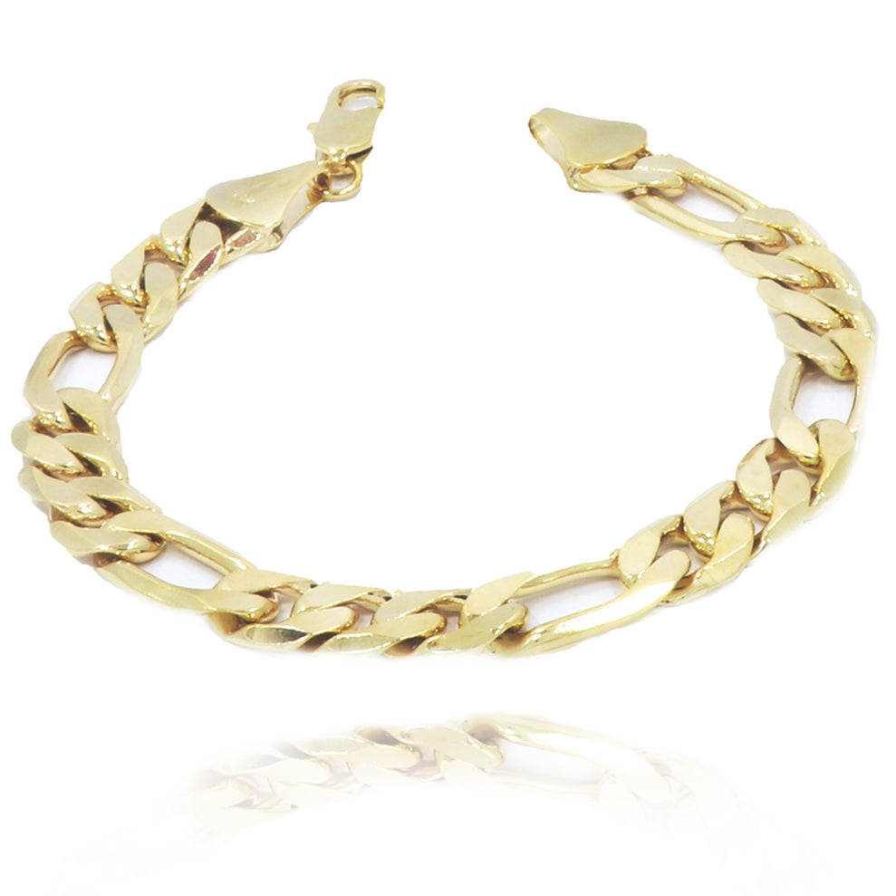 11MM/9"INCHES 14K GOLD FINISH WIDE FIGARO LINK BRACELET