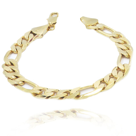 11MM/9"INCHES 14K GOLD FINISH  WIDE FIGARO LINK BRACELET