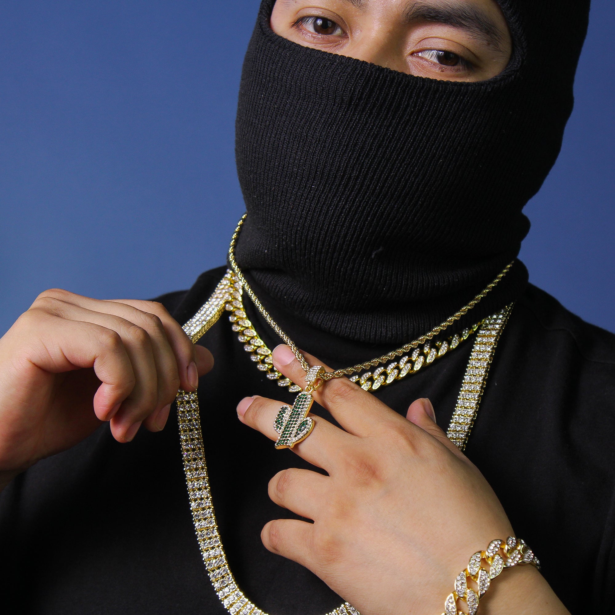 Green Cactus Cz Pendant Rope Chain Men's Hip Hop 18k Cz Jewelry