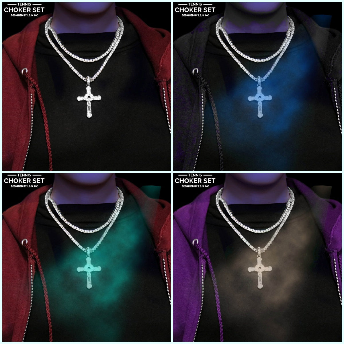 White GOLD TENNIS CHAIN 18" 20" Cross Jesus hang Pendant Bundle