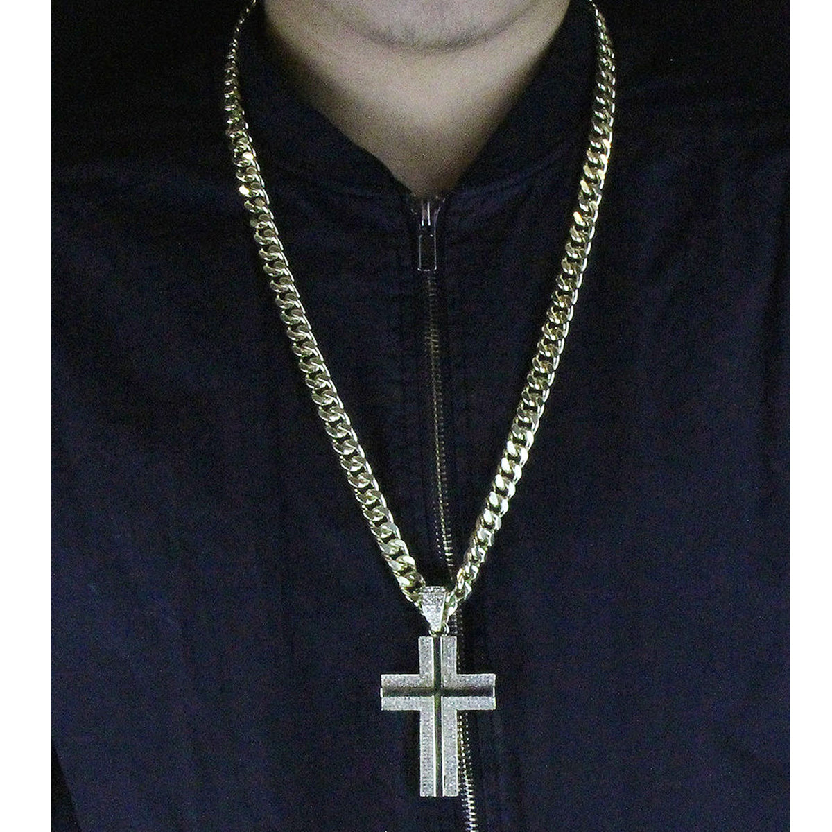 10mm Miami Cuban Link Chain with Gold mirror Cross Pendant – Iced Out Hip Hop Necklace