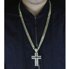 10mm Miami Cuban Link Chain with Gold mirror Cross Pendant – Iced Out Hip Hop Necklace