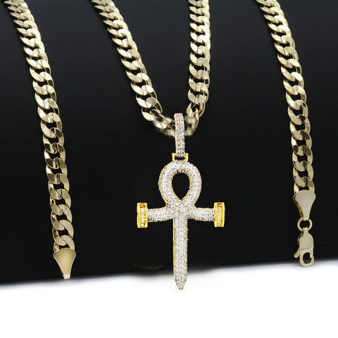 Ankh Nail PENDANT WITH CUBAN CHAIN