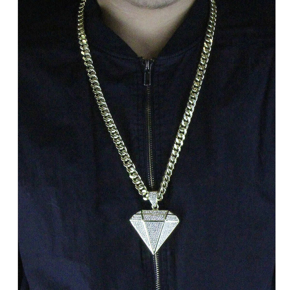 Gold Round Diamond NECKLACE 10mm Miami Cuban Link Chain – Iced Out Gold Pendant Necklace