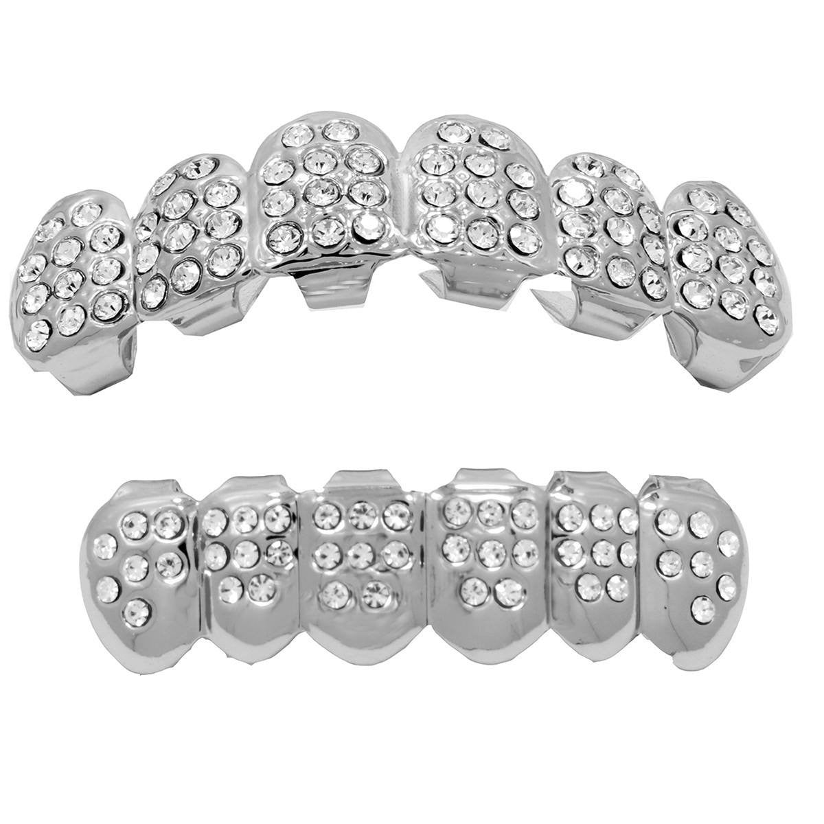 GRILLZ SET SILVER FULLY ICED KINGSTAR