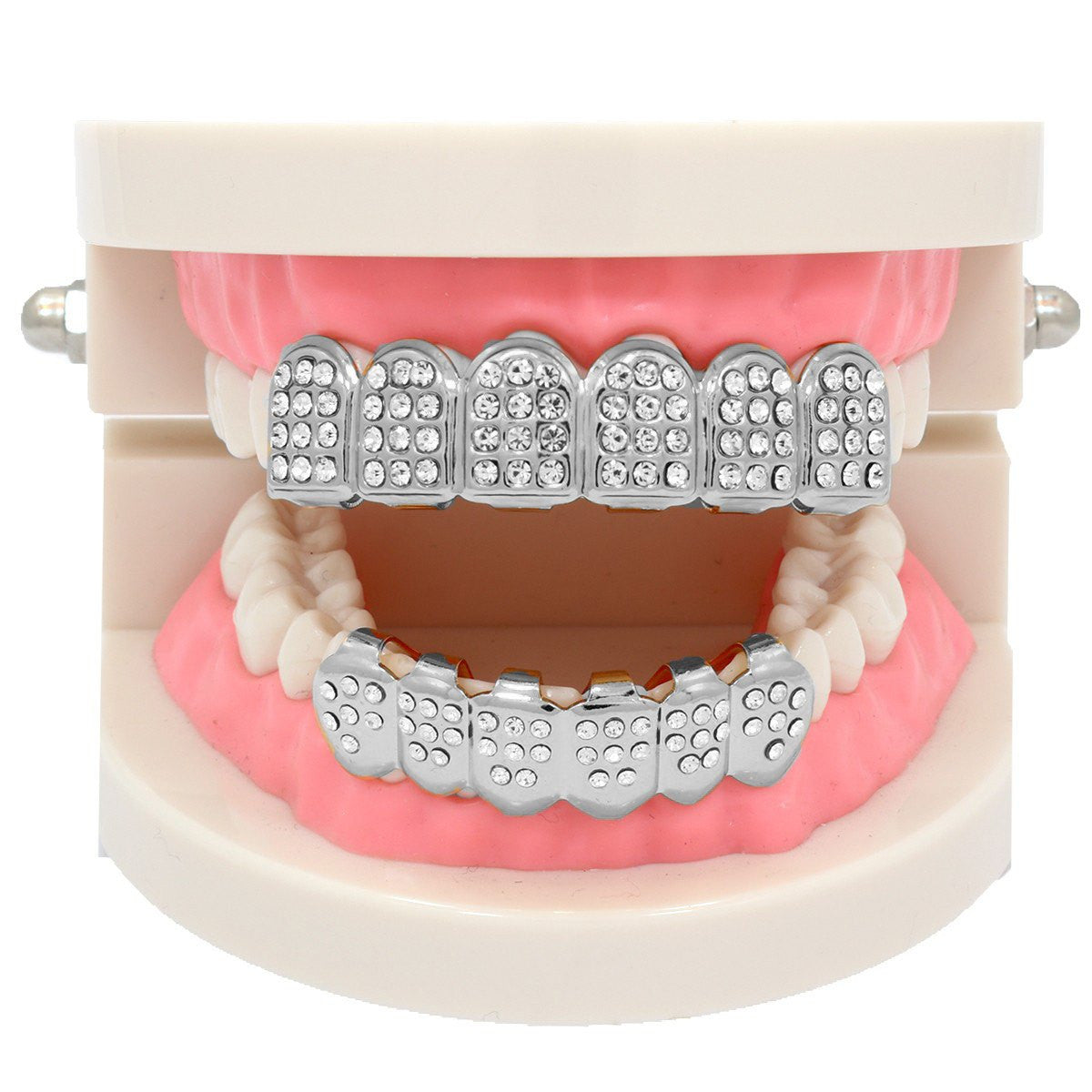 GRILLZ SET SILVER D SHAPE FULLY ICED