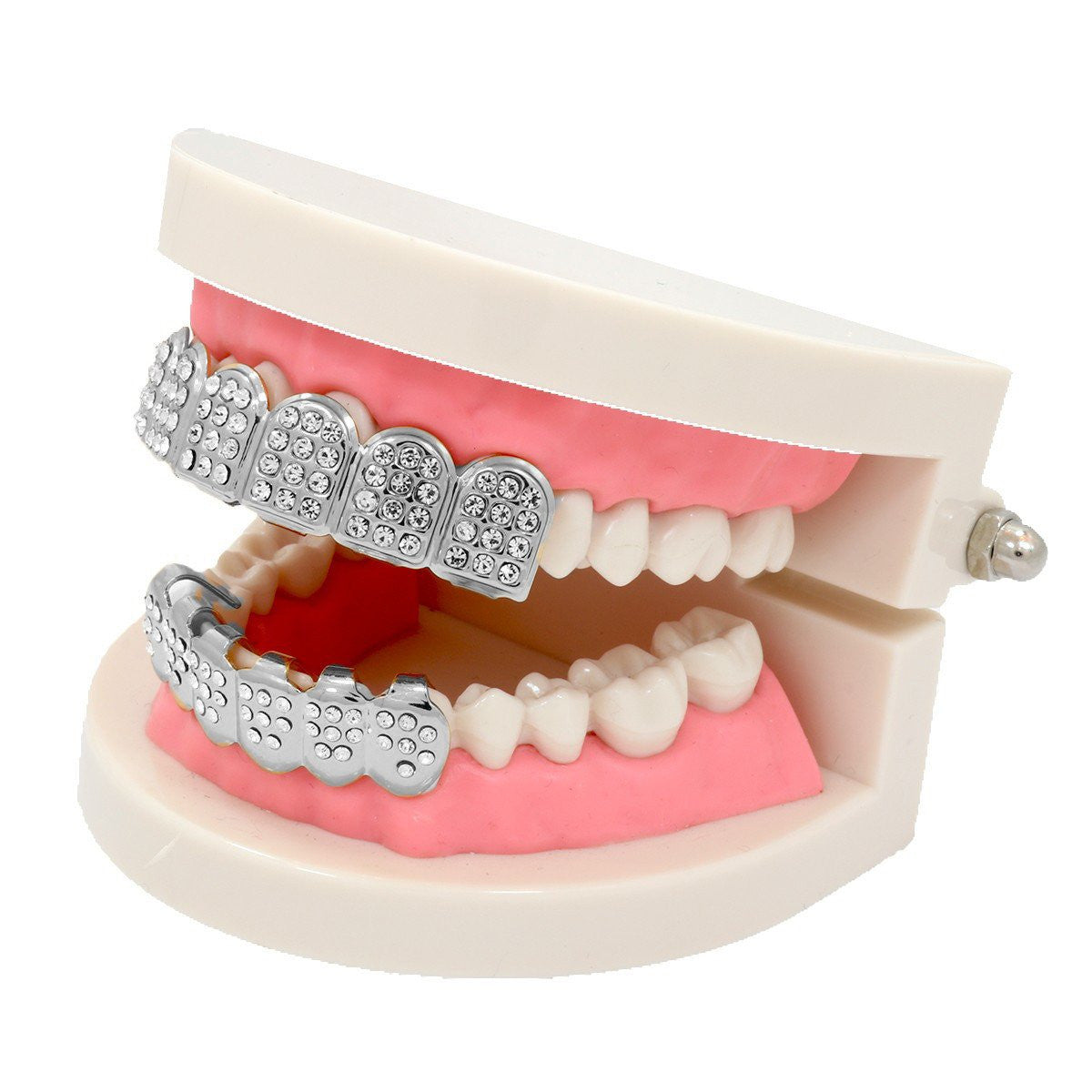 GRILLZ SET SILVER D SHAPE FULLY ICED