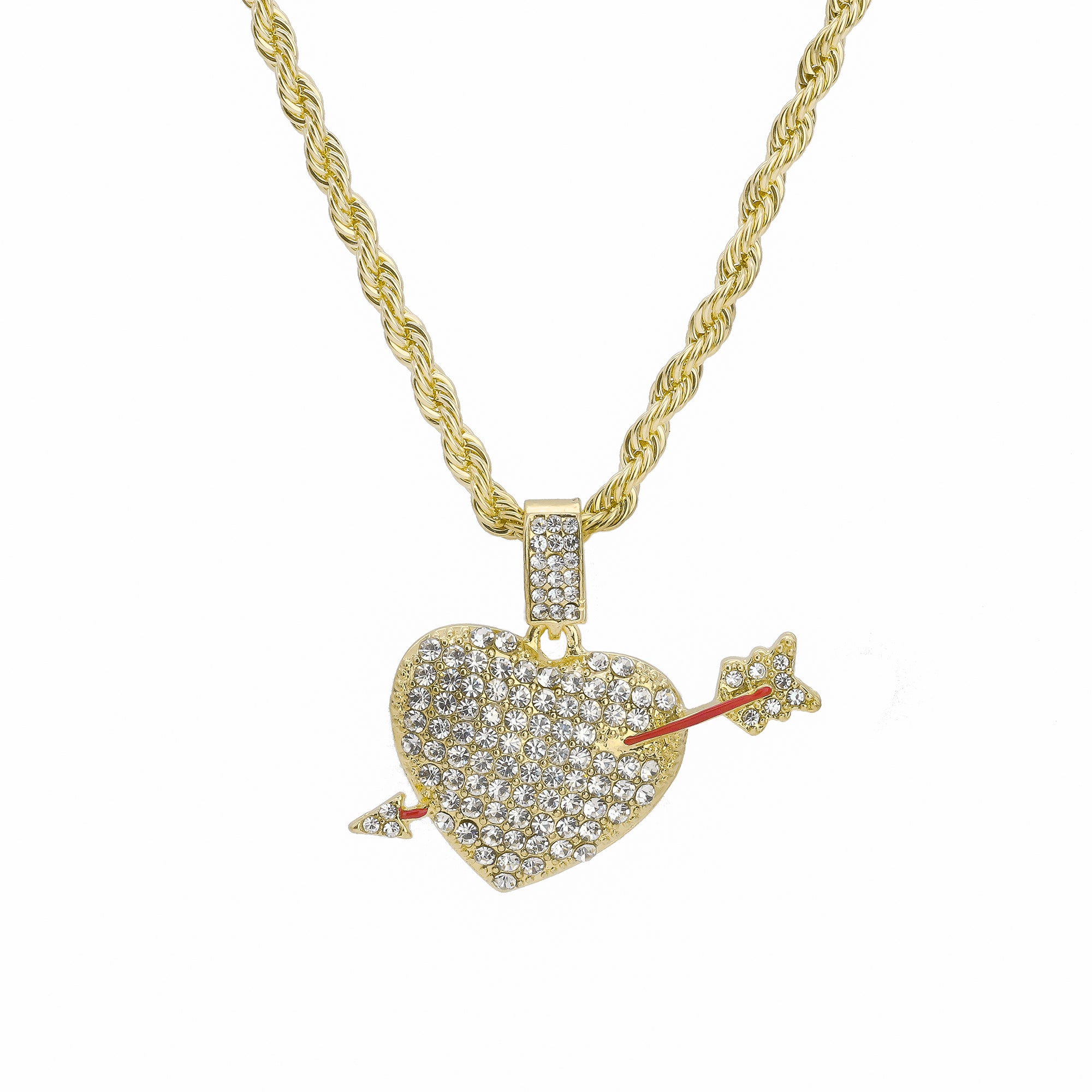 Arrow & Heart Pendant Rope Chain Men's Hip Hop 18k Cz Jewelry Necklace