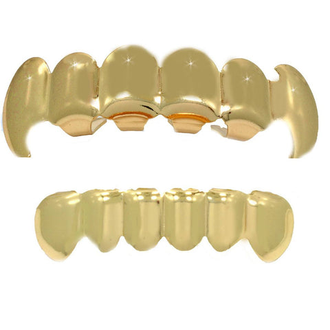GRILLZ SET GOLD FANG PLAIN BLINGKING