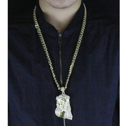 10mm Miami Cuban Link Chain with Gold Jesus Pendant – Iced Out Hip Hop Necklace