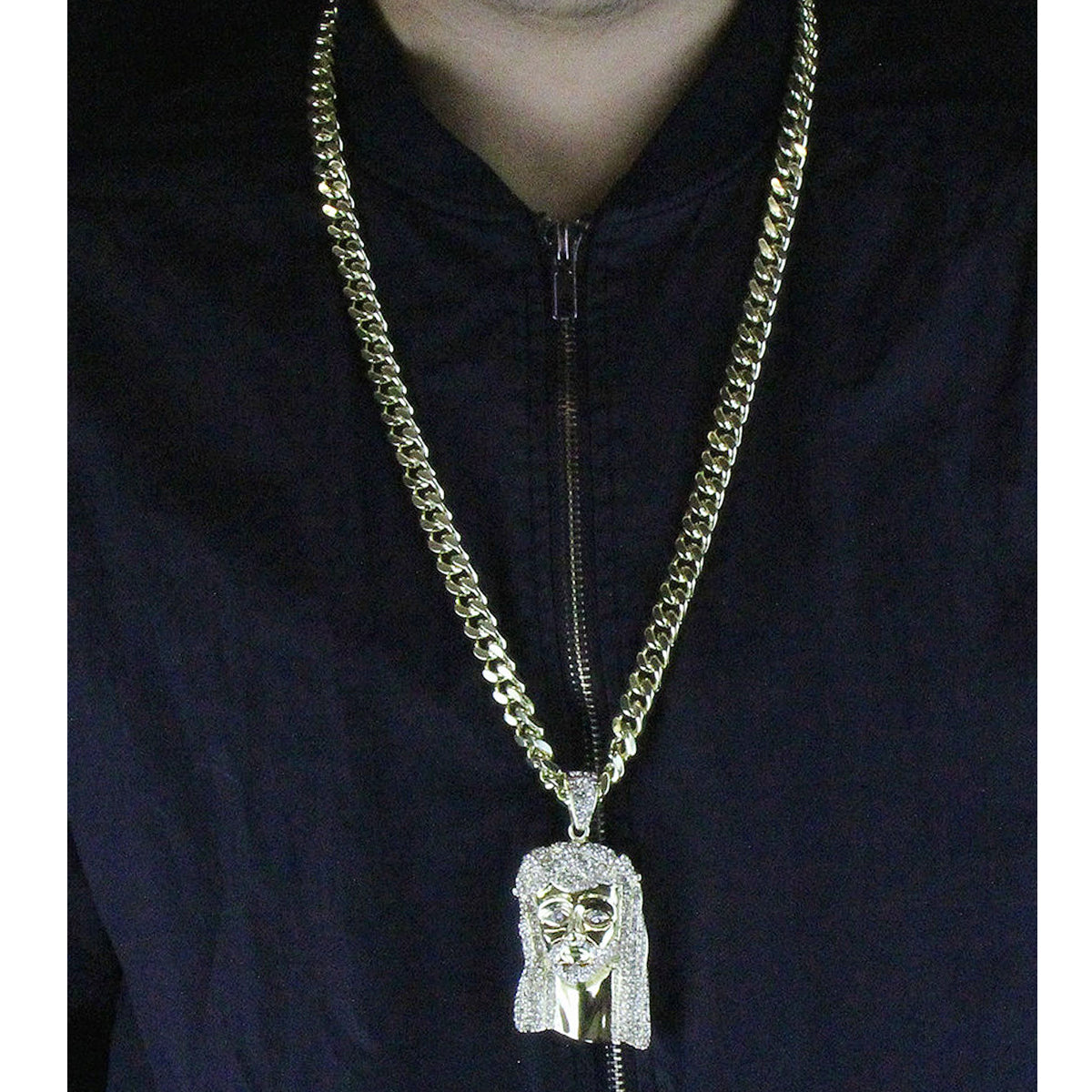 Gold Jesus 1 NECKLACE 10mm Miami Cuban Link Chain – Iced Gold Pendant | Luxury Hip Hop Jewelry