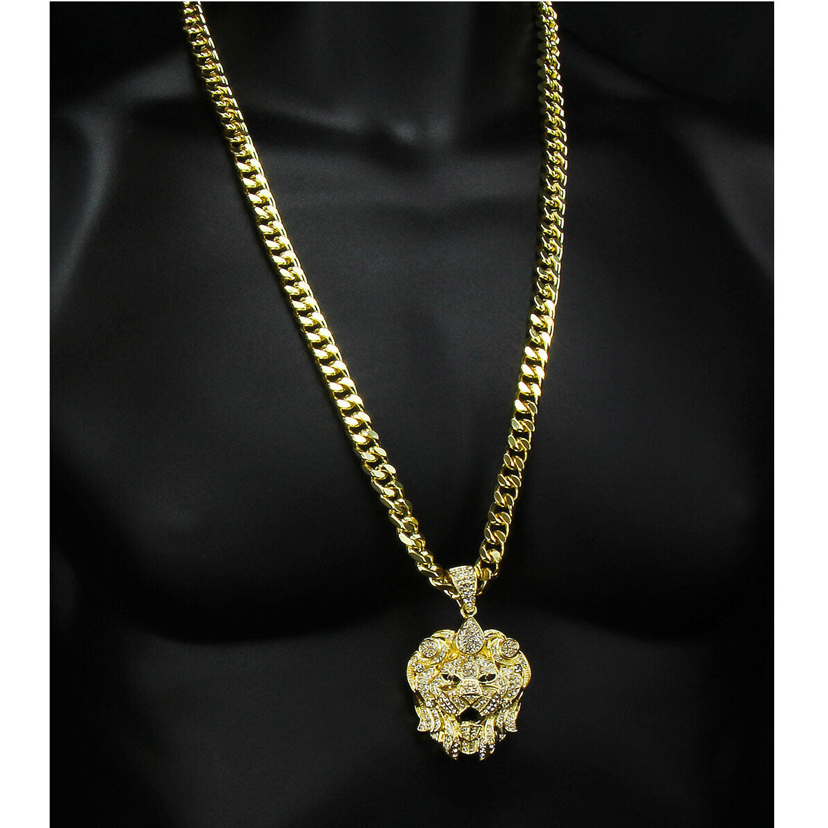Gold Lion Pendant Necklace – 10mm Miami Cuban Link Chain (30")