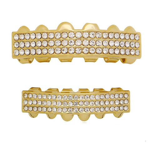 GRILLZ SET GOLD 3 ROW CLEAR