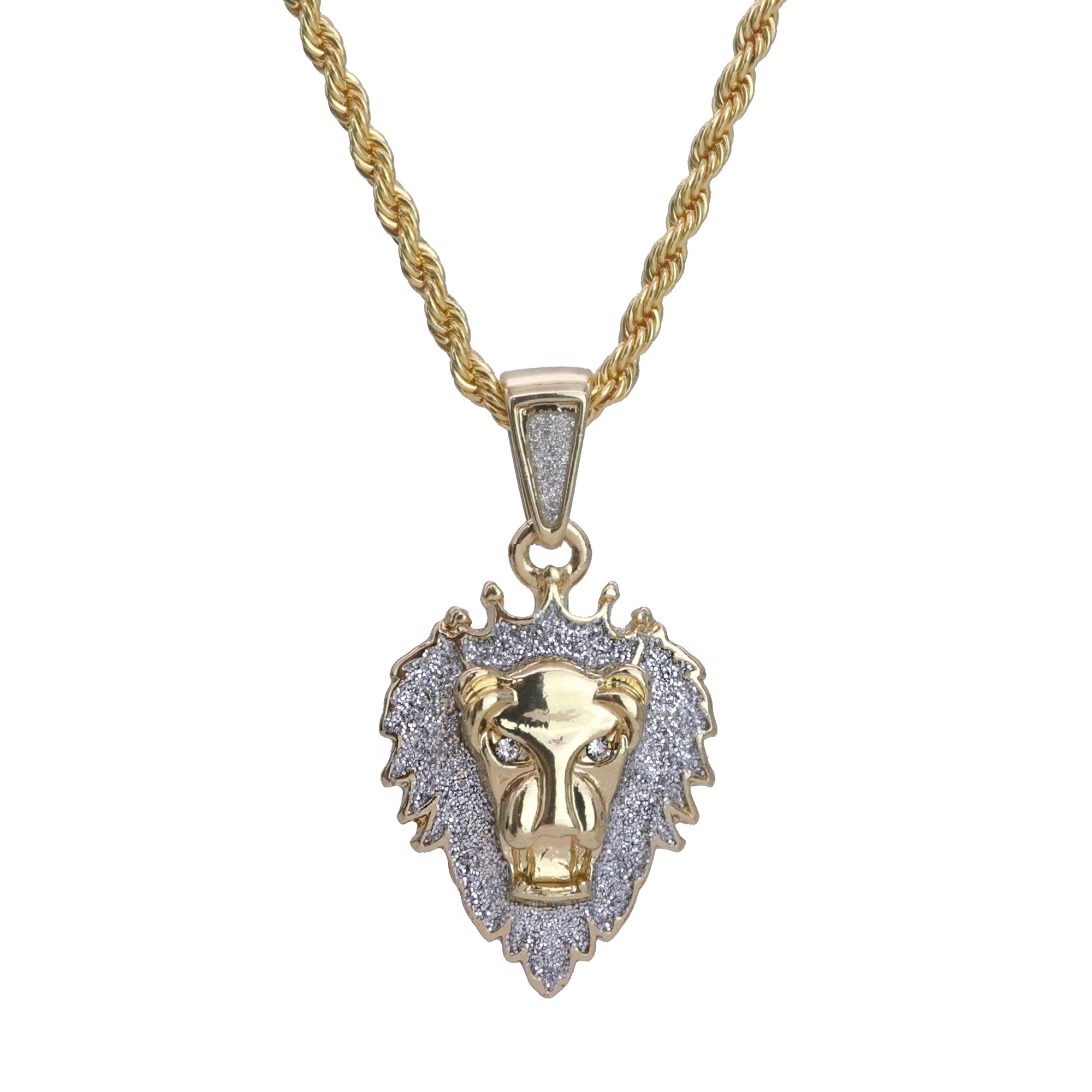 Micro Stardust Lion Pendant 24" Rope Chain Hip Hop Style 18k Gold PT