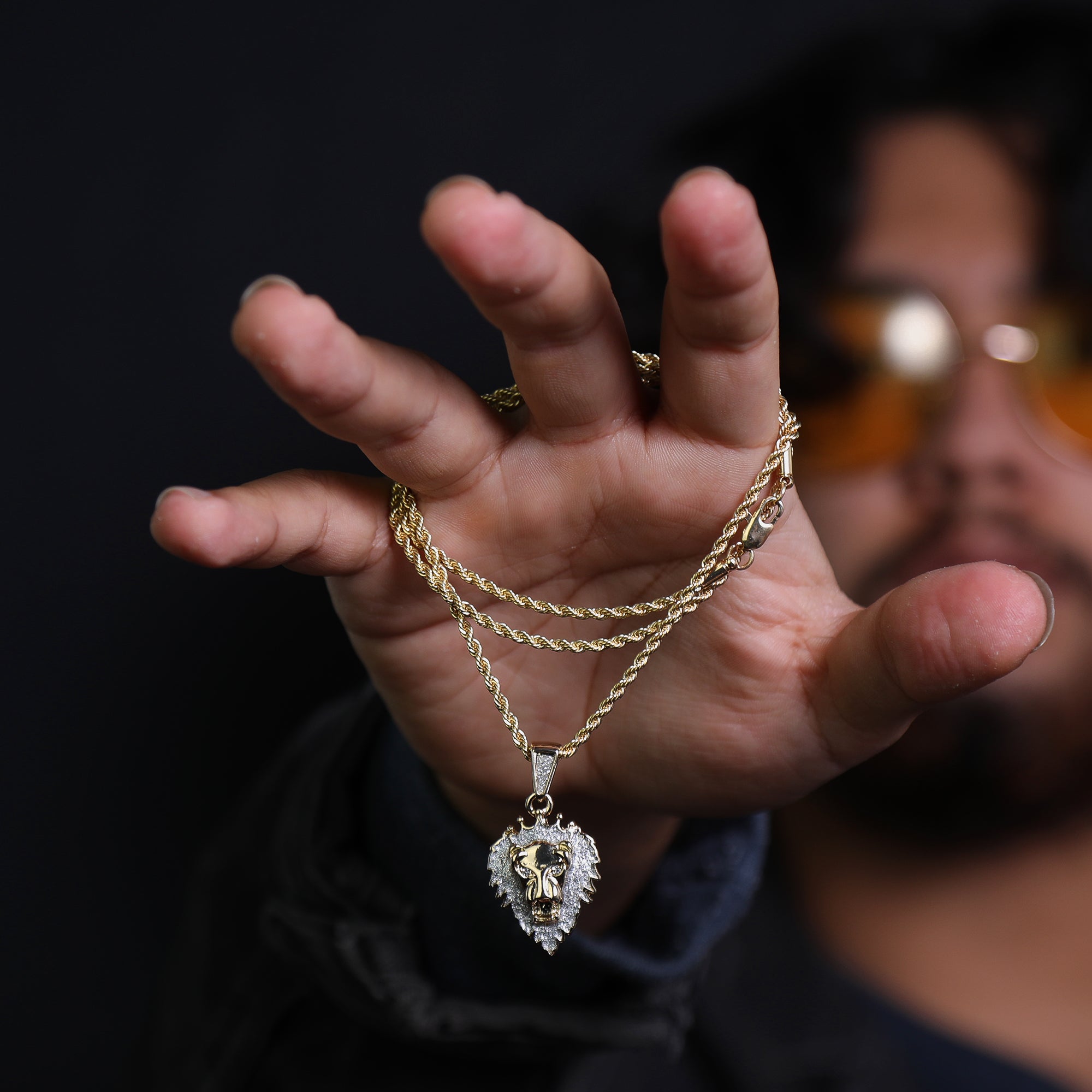 Micro Stardust Lion Pendant 24" Rope Chain Hip Hop Style 18k Gold PT