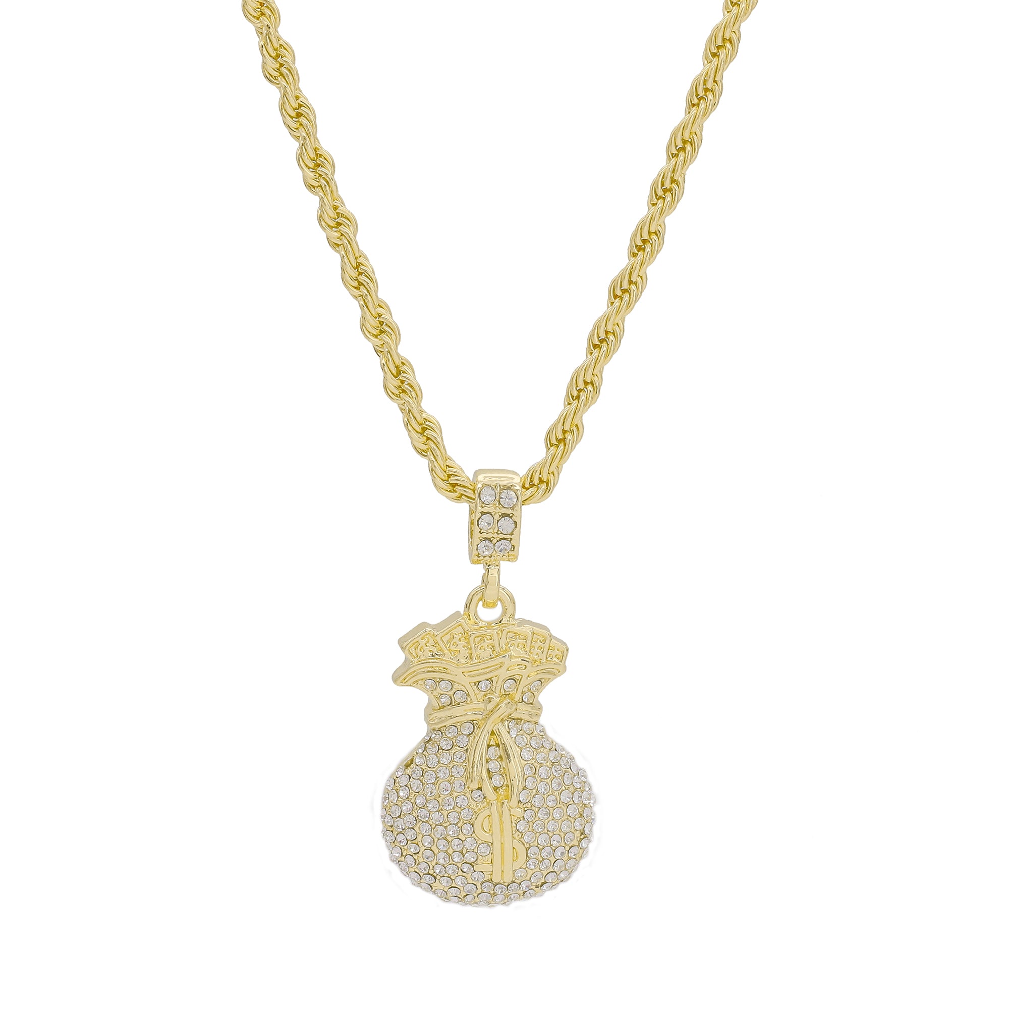 Money Bag Pendant Rope Chain Men's Hip Hop 18k Cz Jewelry Necklace Choker