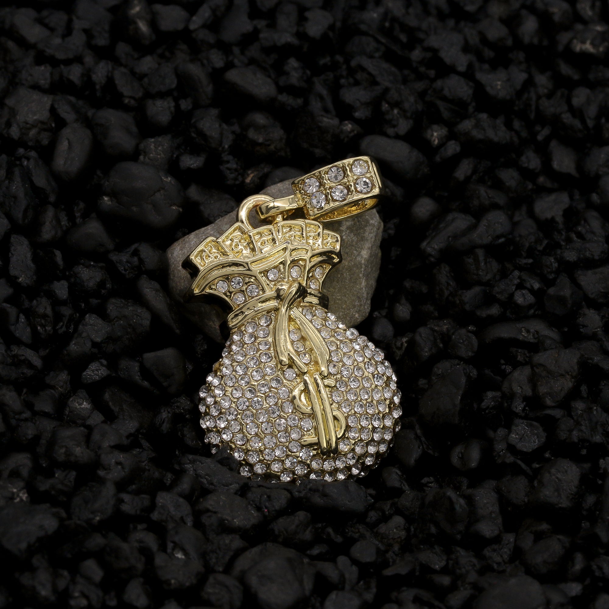 Money Bag Pendant Rope Chain Men's Hip Hop 18k Cz Jewelry Necklace Choker