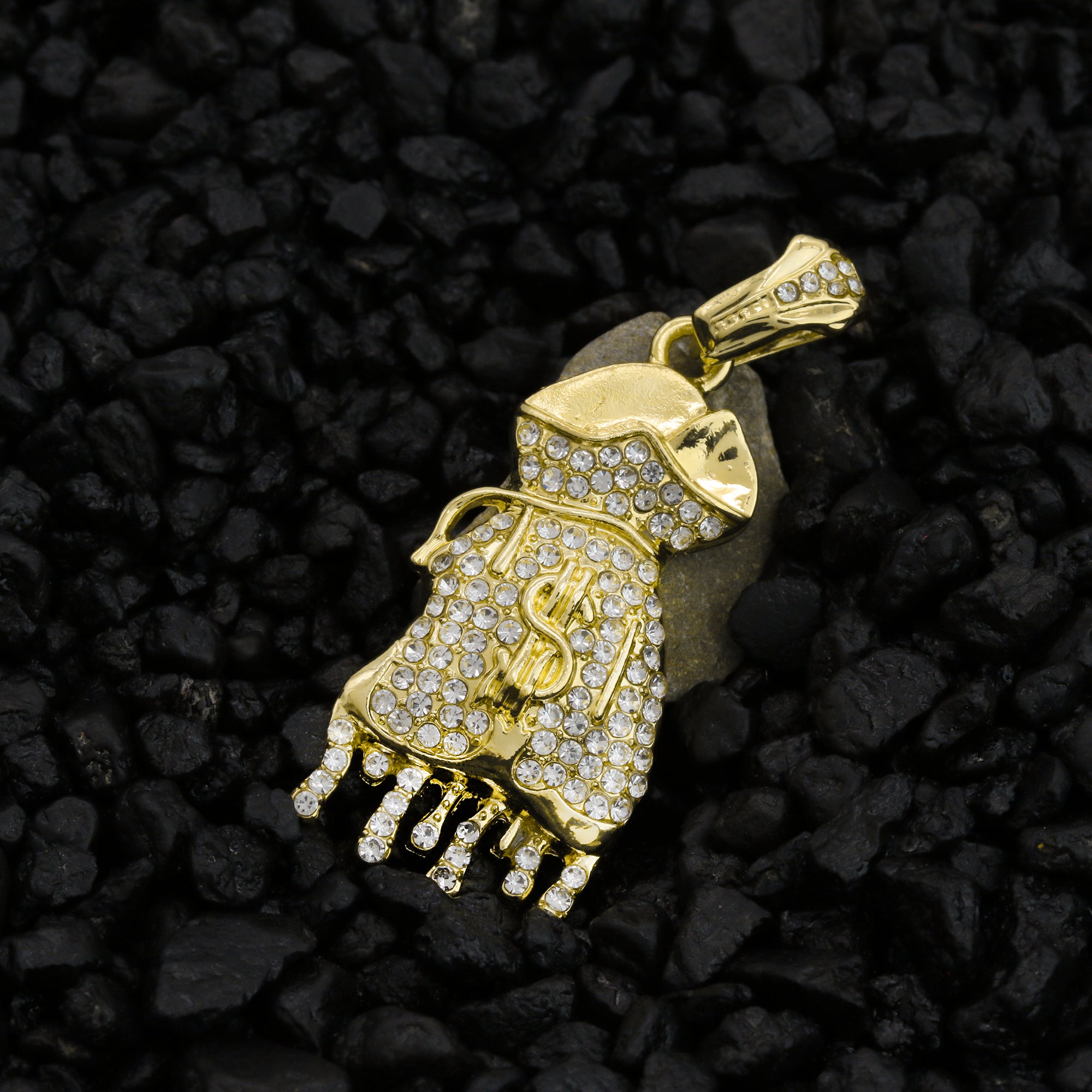 Drip Money Bag Flooded Pendant Rope Necklace Chain Men's Gold Hip Hop 18k Cz Jewelry