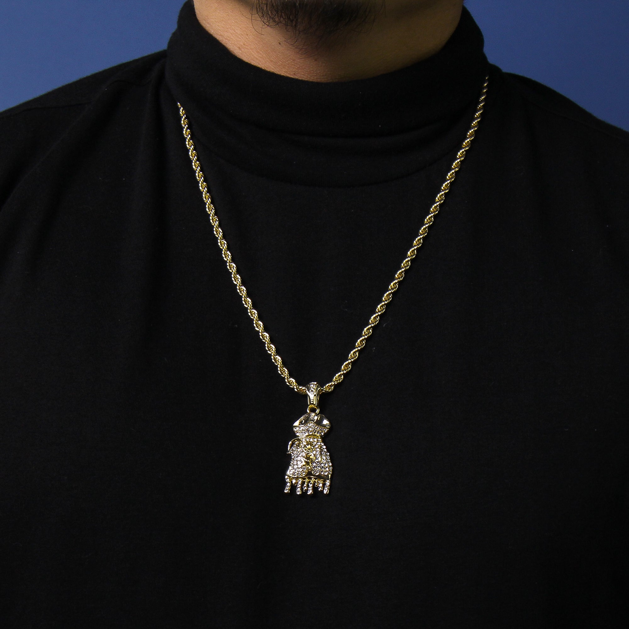 Drip Money Bag Flooded Pendant Rope Necklace Chain Men's Gold Hip Hop 18k Cz Jewelry