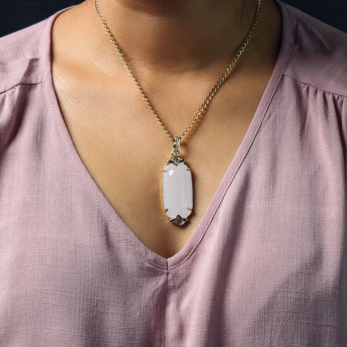 White Cylinder Women's Jade Chain Pendant Necklace