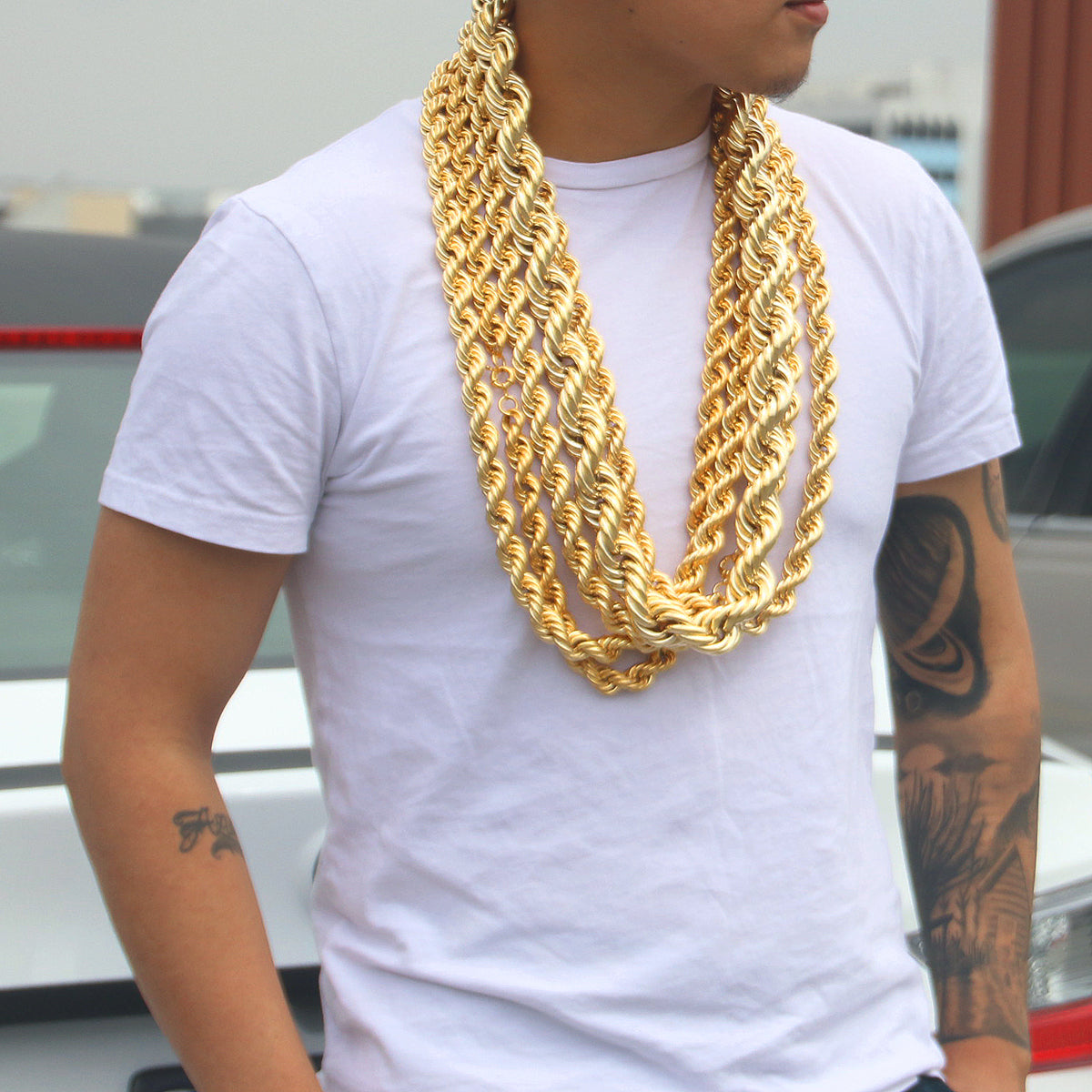 24k Real Gold Plated Rope Chain Necklace 36" Inches 14mm-25mm