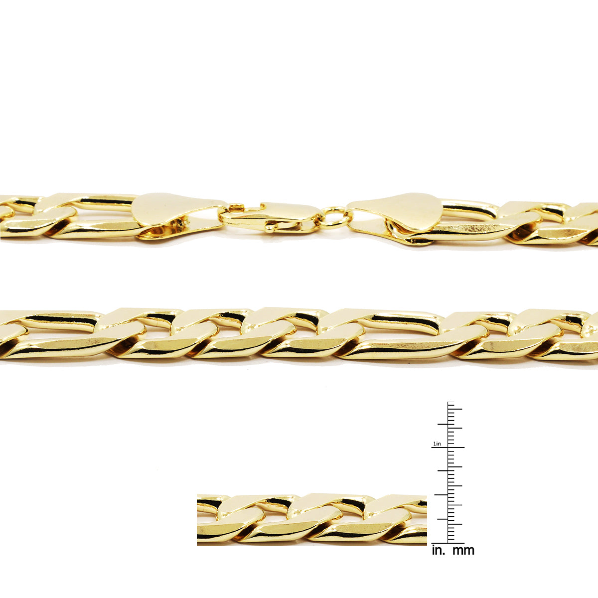 12MM/9"INCHES 14K GOLD FINISH FIGARO LINK BRACELET