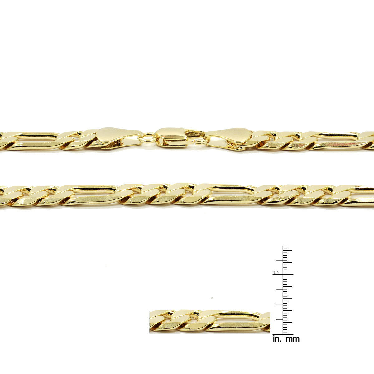 9MM/8"INCHES WIDE 14K GOLD FINISH FIGARO LINK BRACELET