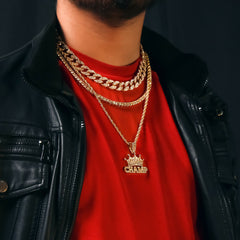 CHAMP 4 Pcs Set Cuban, Tennis & Rope Chain Bundle Gold PT